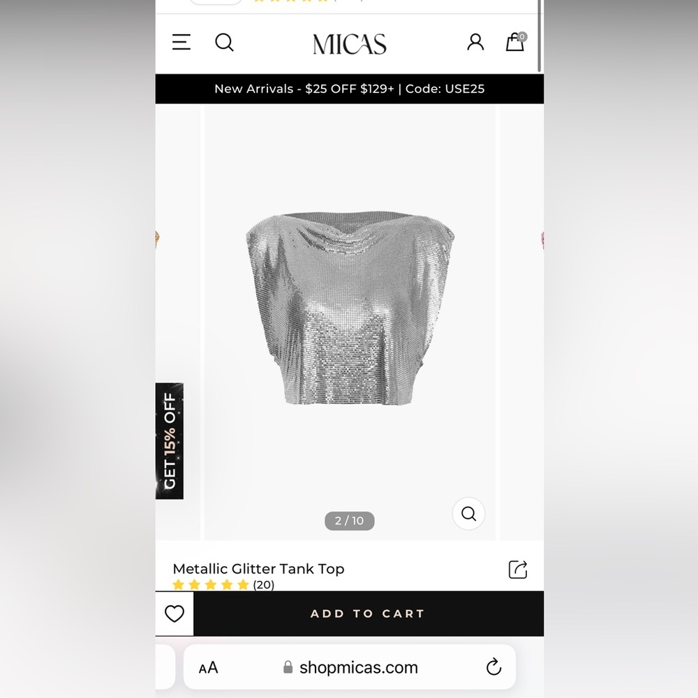 Micas metallic glitter tank top